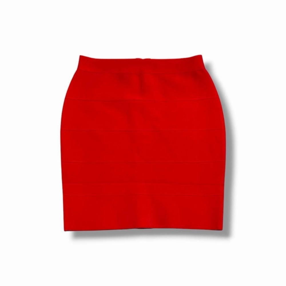 Bodycon Collection Red Ribbed Bandage Mini Skirt Sz XL - Picture 1 of 6